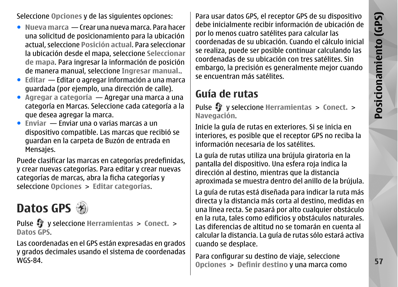 Datos gps, Guía de rutas, Posicionamiento (gps) | Nokia N85 User Manual | Page 237 / 385