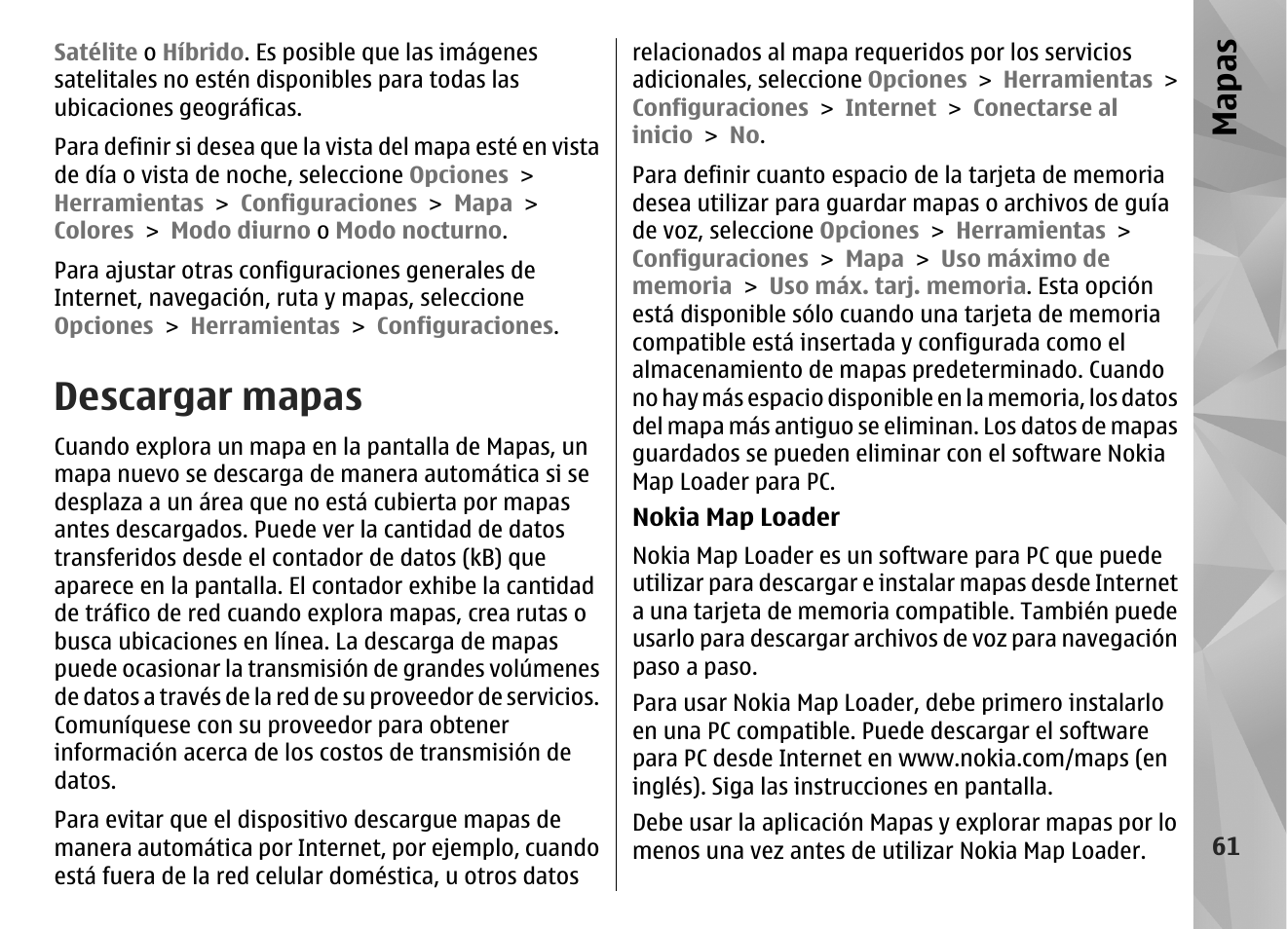 Descargar mapas, Mapas | Nokia N85 User Manual | Page 241 / 385