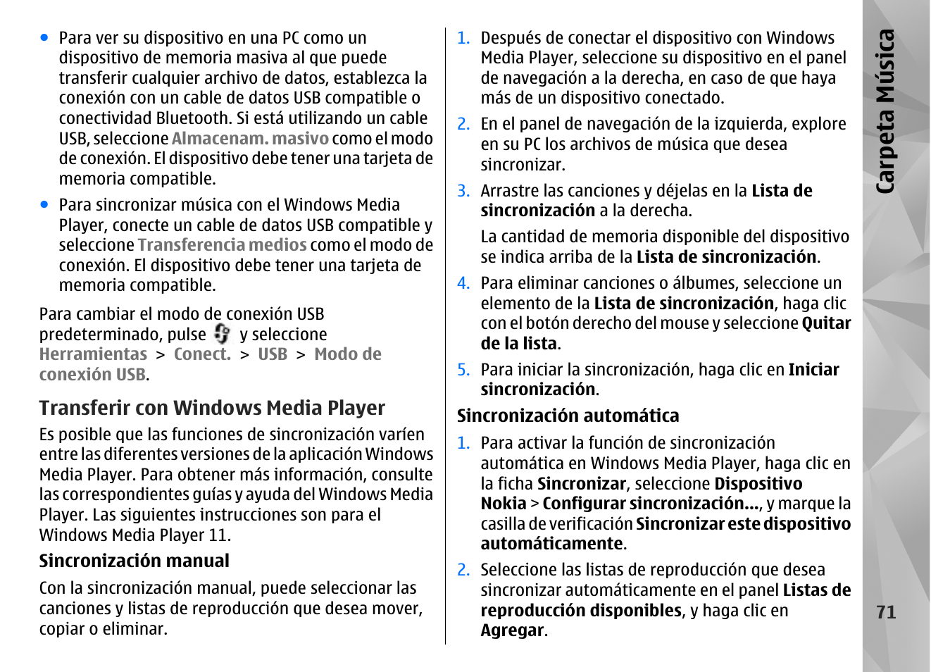 Transferir con windows media player, Carp eta música | Nokia N85 User Manual | Page 251 / 385