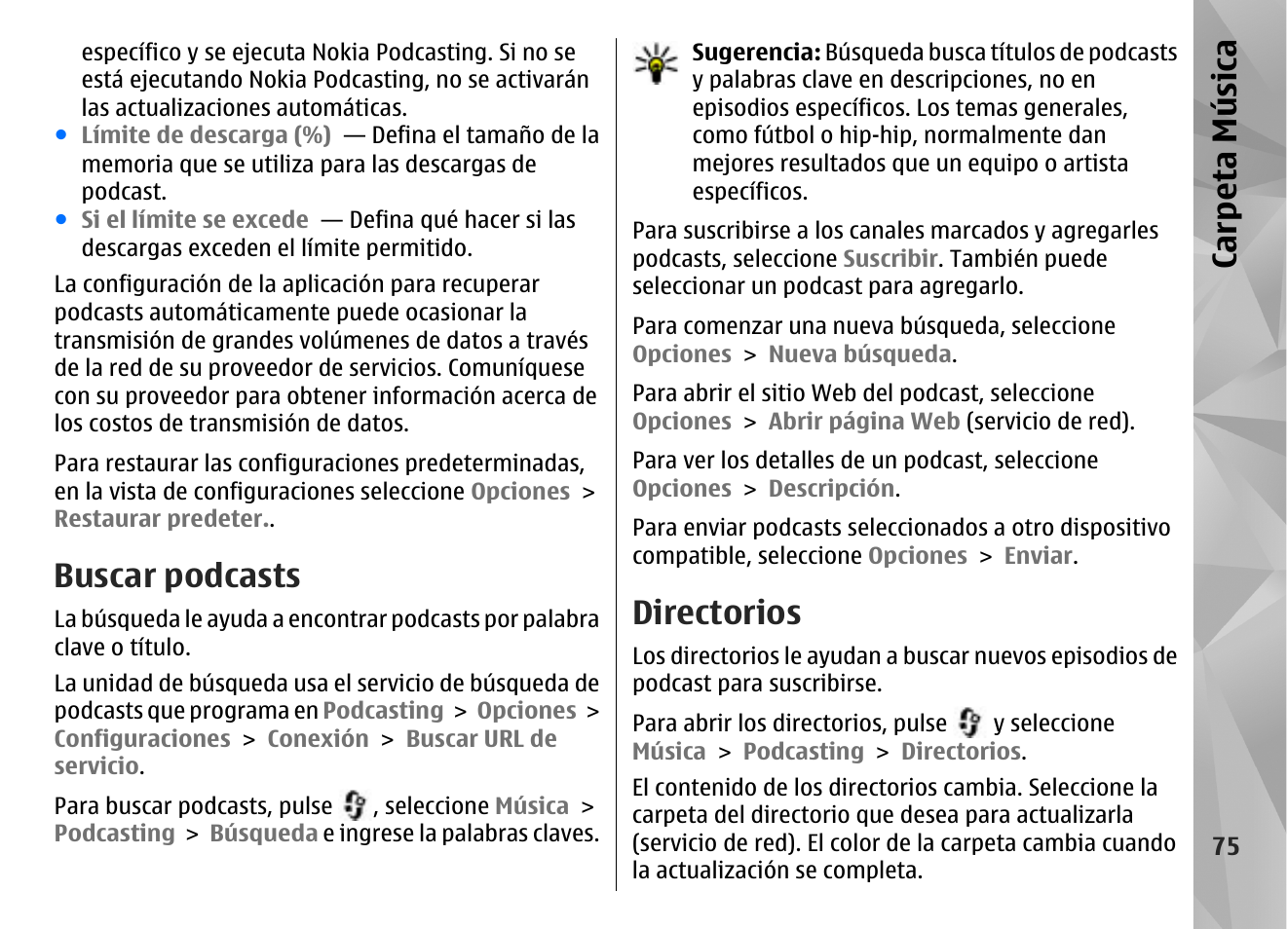 Buscar podcasts, Directorios, Carp eta música | Nokia N85 User Manual | Page 255 / 385
