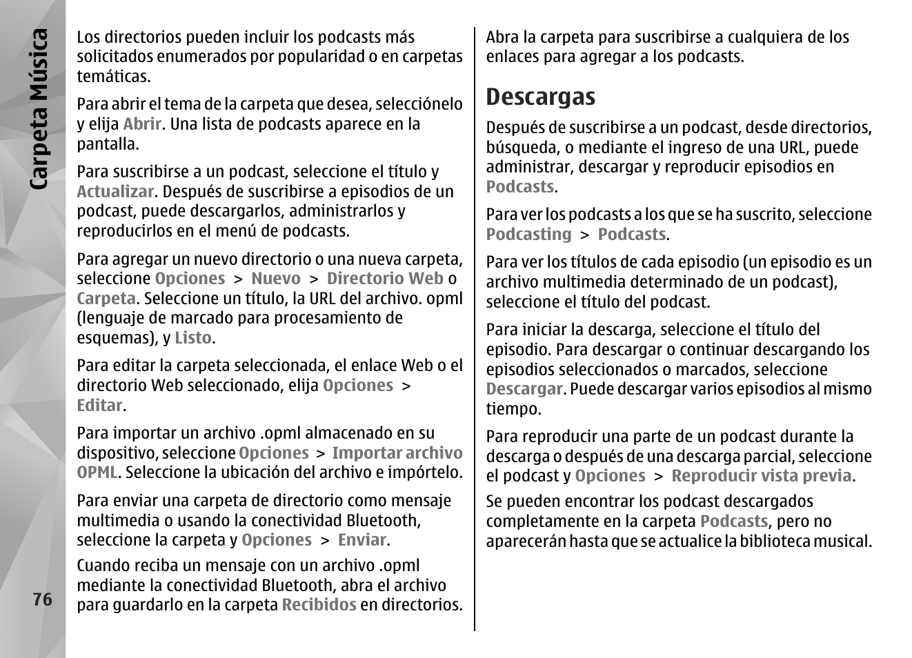 Descargas, Carp eta música | Nokia N85 User Manual | Page 256 / 385