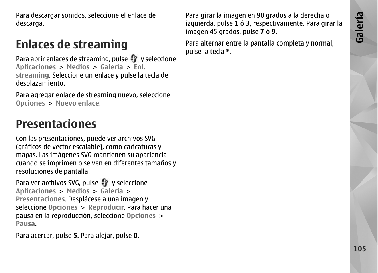 Enlaces de streaming, Presentaciones, Galería | Nokia N85 User Manual | Page 285 / 385