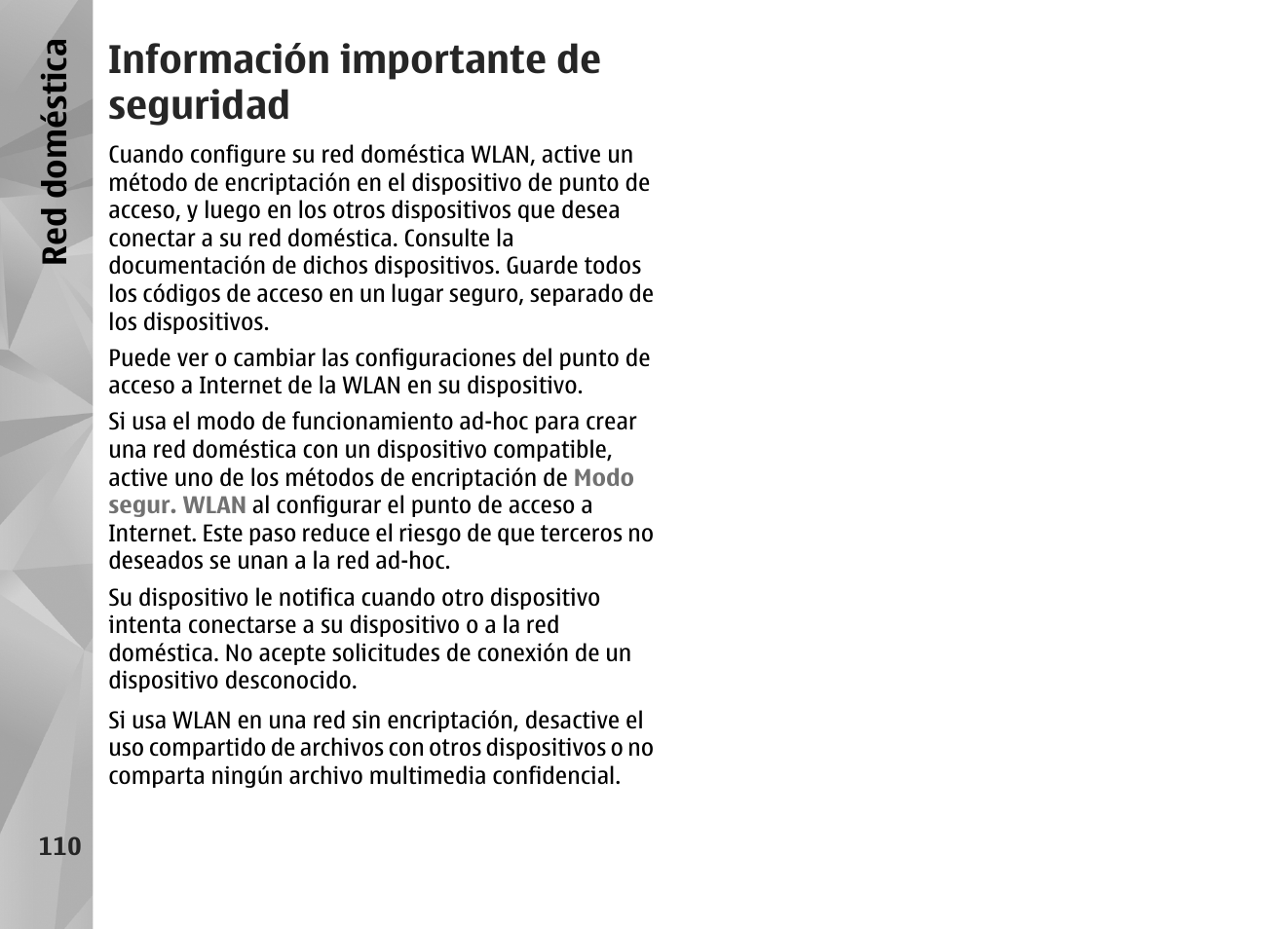 Información importante de seguridad, Red doméstica | Nokia N85 User Manual | Page 290 / 385