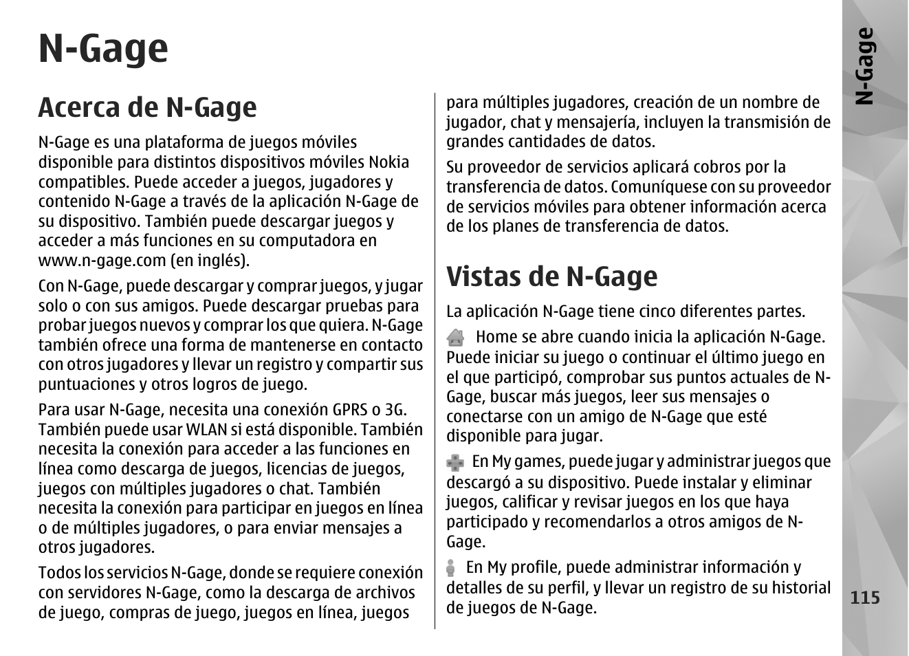 N-gage, Acerca de n-gage, Vistas de n-gage | Nokia N85 User Manual | Page 295 / 385