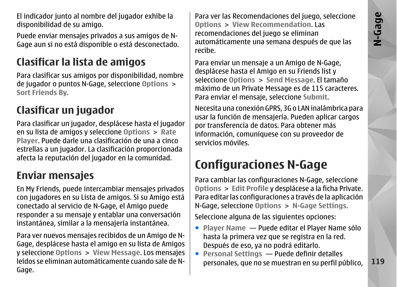 Clasificar la lista de amigos, Clasificar un jugador, Enviar mensajes | Configuraciones n-gage, N-gage | Nokia N85 User Manual | Page 299 / 385