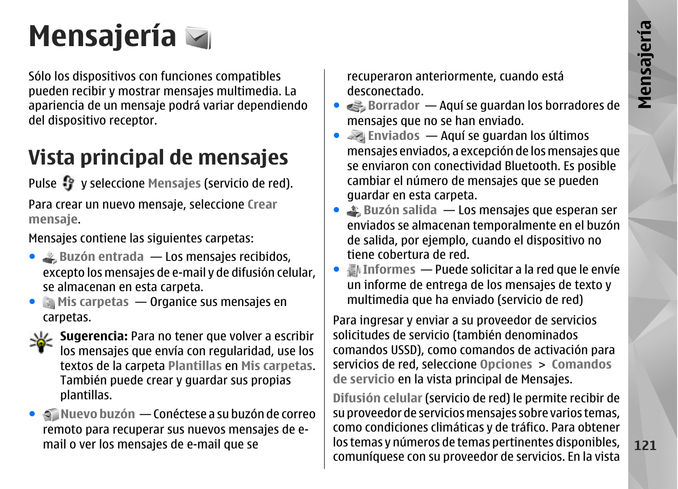 Mensajería, Vista principal de mensajes | Nokia N85 User Manual | Page 301 / 385