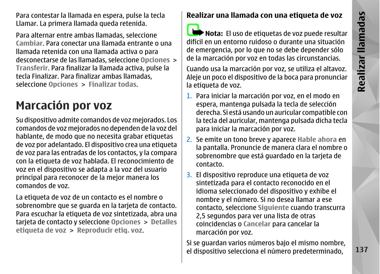 Marcación por voz, Realizar llamadas | Nokia N85 User Manual | Page 317 / 385