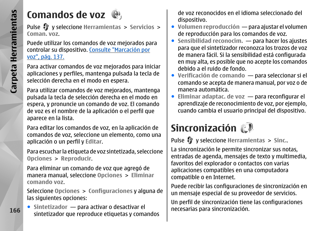 Comandos de voz, Sincronización, Carpeta herramientas | Nokia N85 User Manual | Page 346 / 385