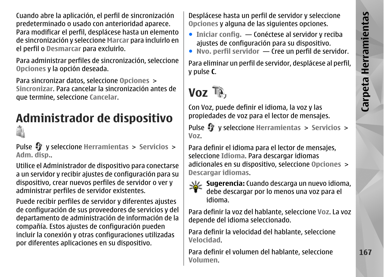 Administrador de dispositivo, Carpeta herramientas | Nokia N85 User Manual | Page 347 / 385