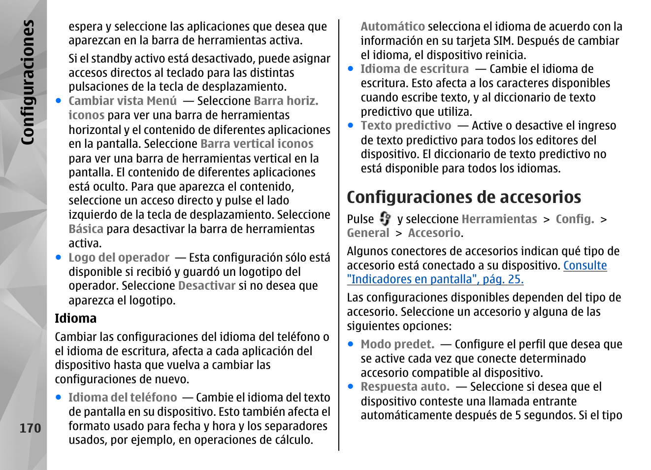 Configuraciones de accesorios, Configuraciones | Nokia N85 User Manual | Page 350 / 385