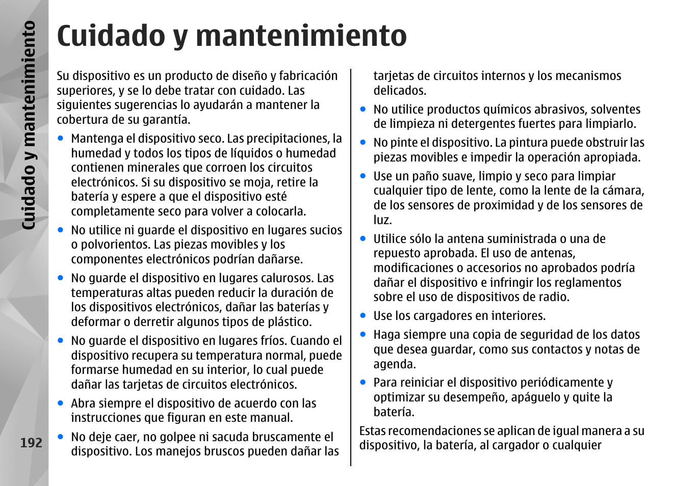 Cuidado y mantenimiento, Cuidado y m antenimiento | Nokia N85 User Manual | Page 372 / 385