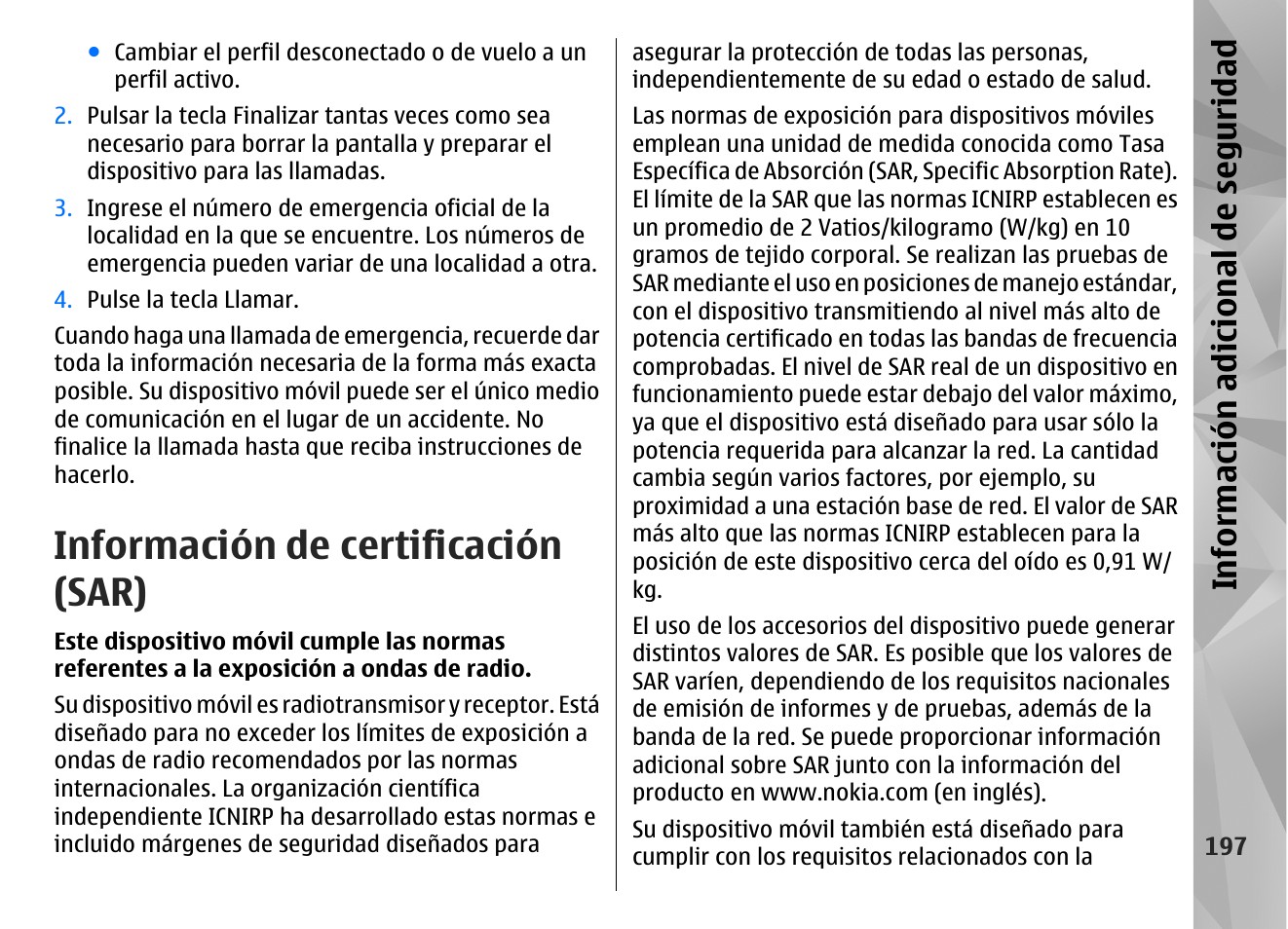 Información de certificación (sar), Info rm ación a dic ion al de se gu ridad | Nokia N85 User Manual | Page 377 / 385