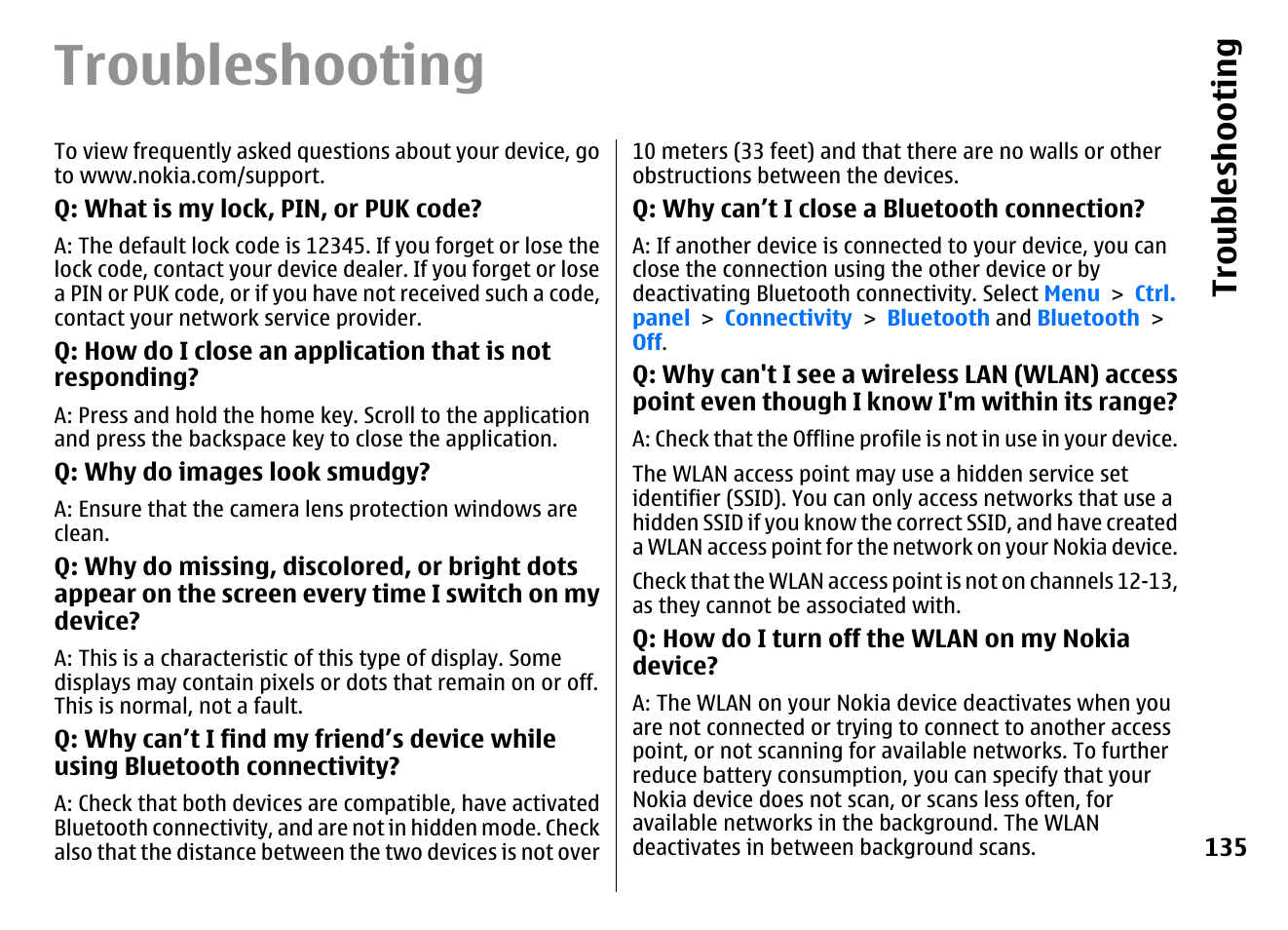 Troubleshooting, Troubl es hooti ng | Nokia E72 User Manual | Page 135 / 150