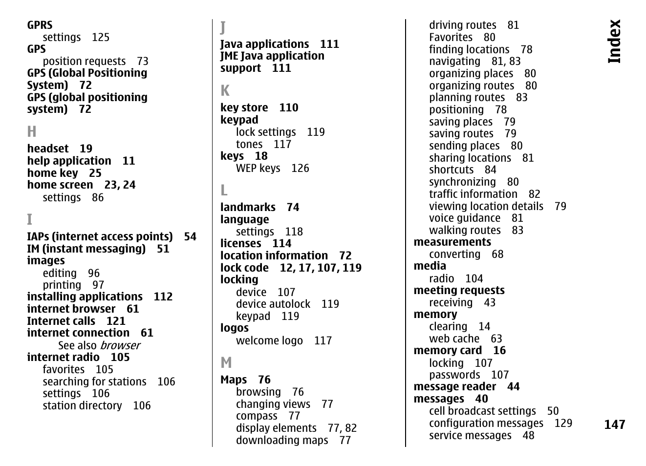 Index | Nokia E72 User Manual | Page 147 / 150