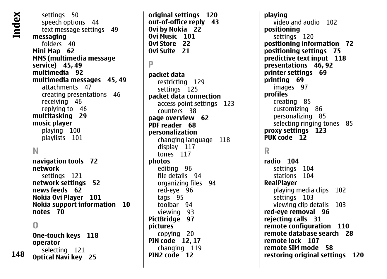 Index | Nokia E72 User Manual | Page 148 / 150