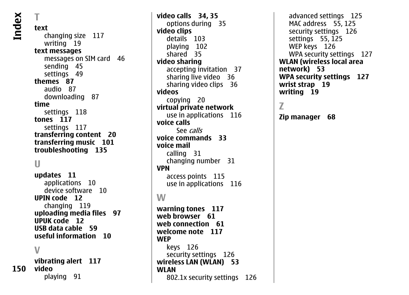 Index | Nokia E72 User Manual | Page 150 / 150