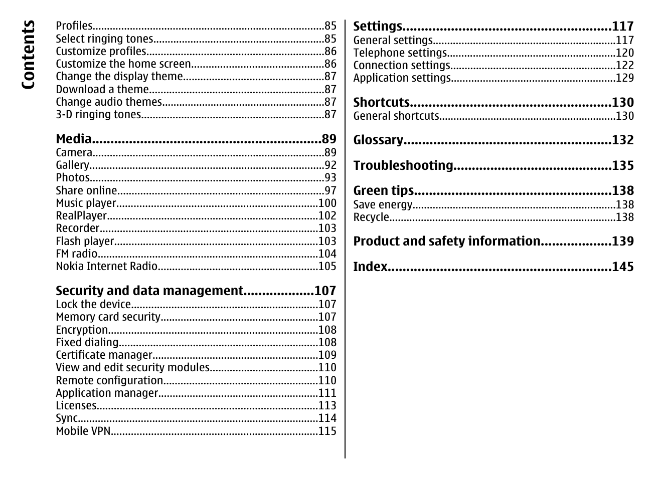 Co nte nts | Nokia E72 User Manual | Page 6 / 150