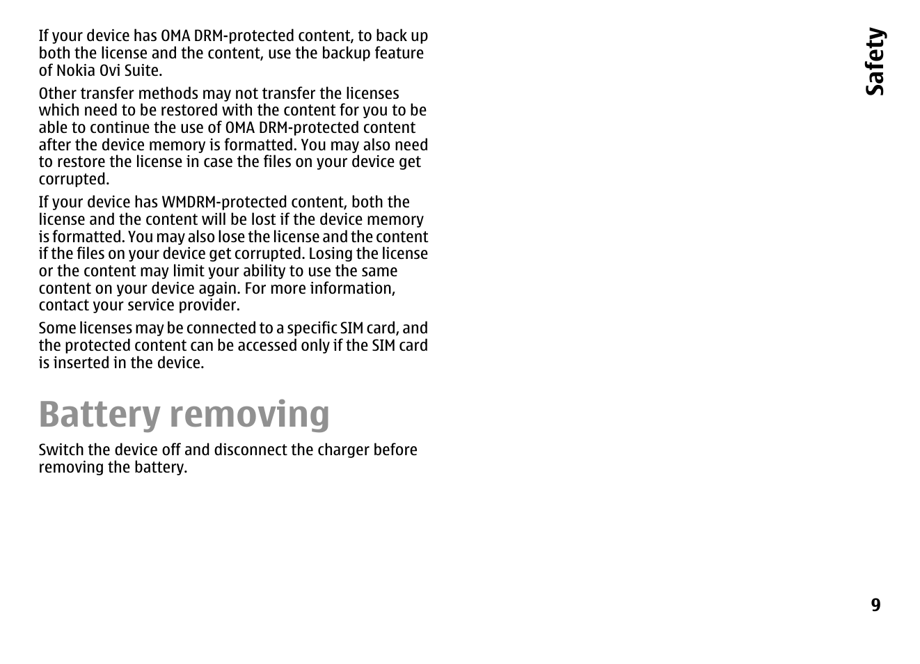 Battery removing, Safet y | Nokia E72 User Manual | Page 9 / 150