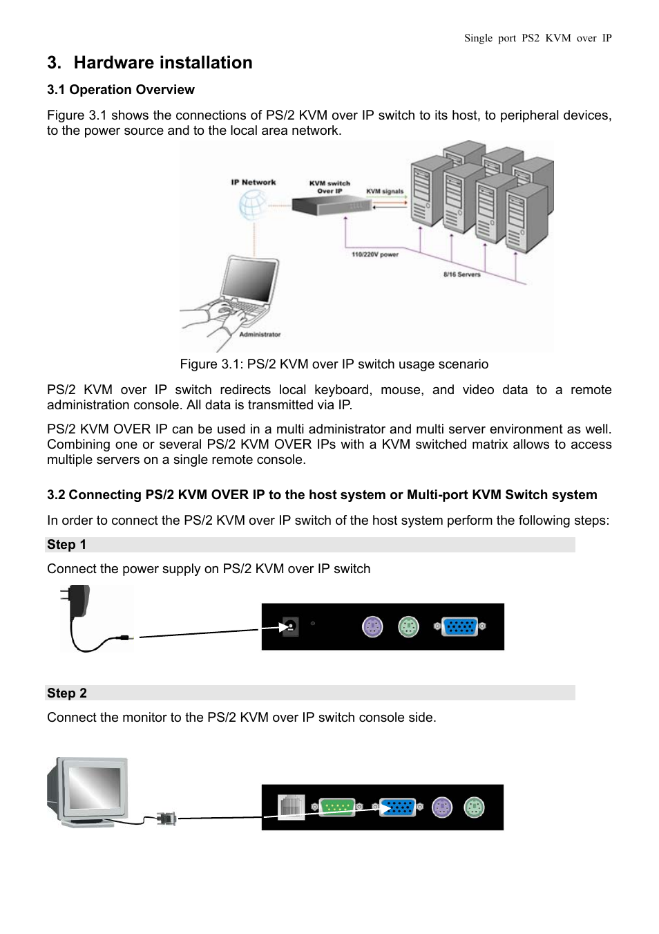 Hardware installation | Avocent PS/2 KVM User Manual | Page 11 / 50