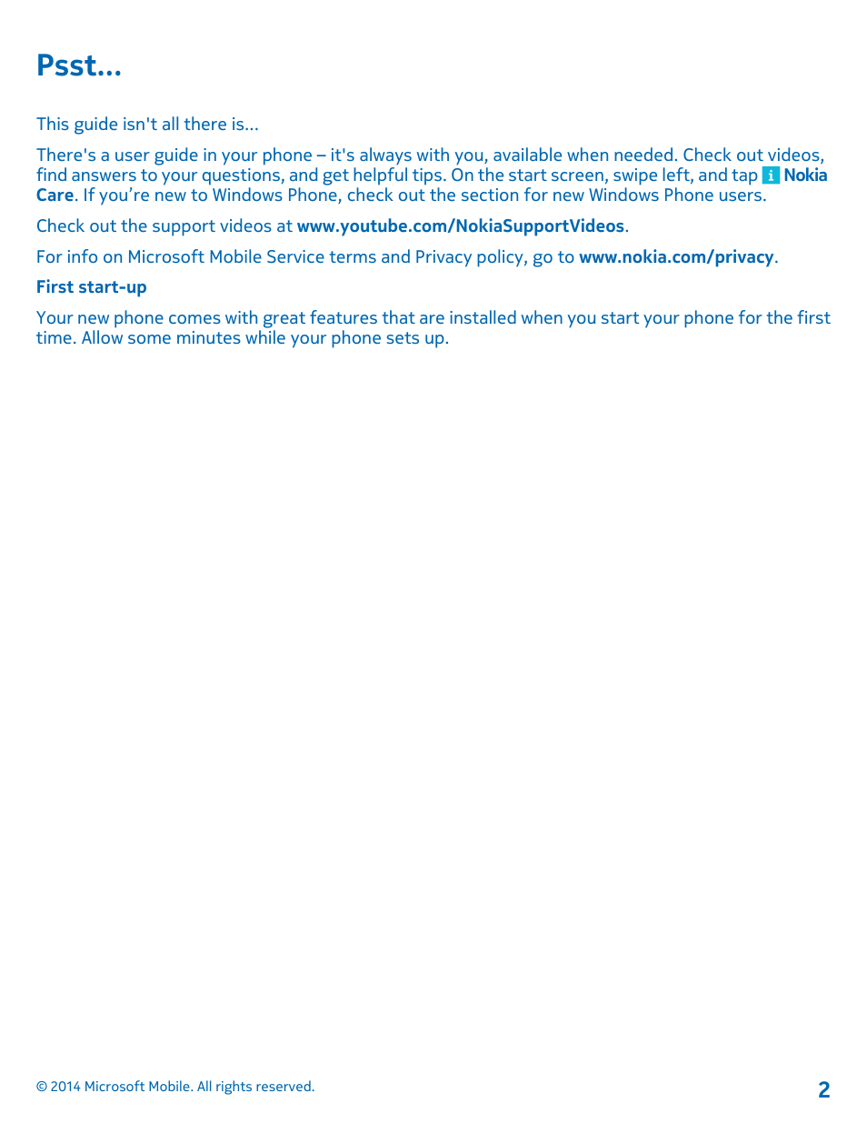 Psst | Nokia Lumia 635 User Manual | Page 2 / 113