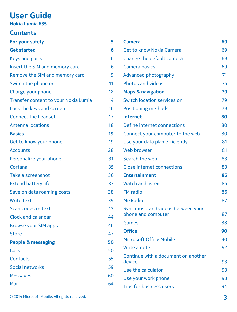 Nokia Lumia 635 User Manual | Page 3 / 113