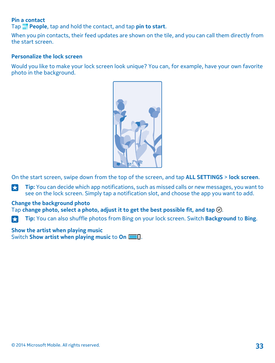 Personalize the lock screen | Nokia Lumia 635 User Manual | Page 33 / 113