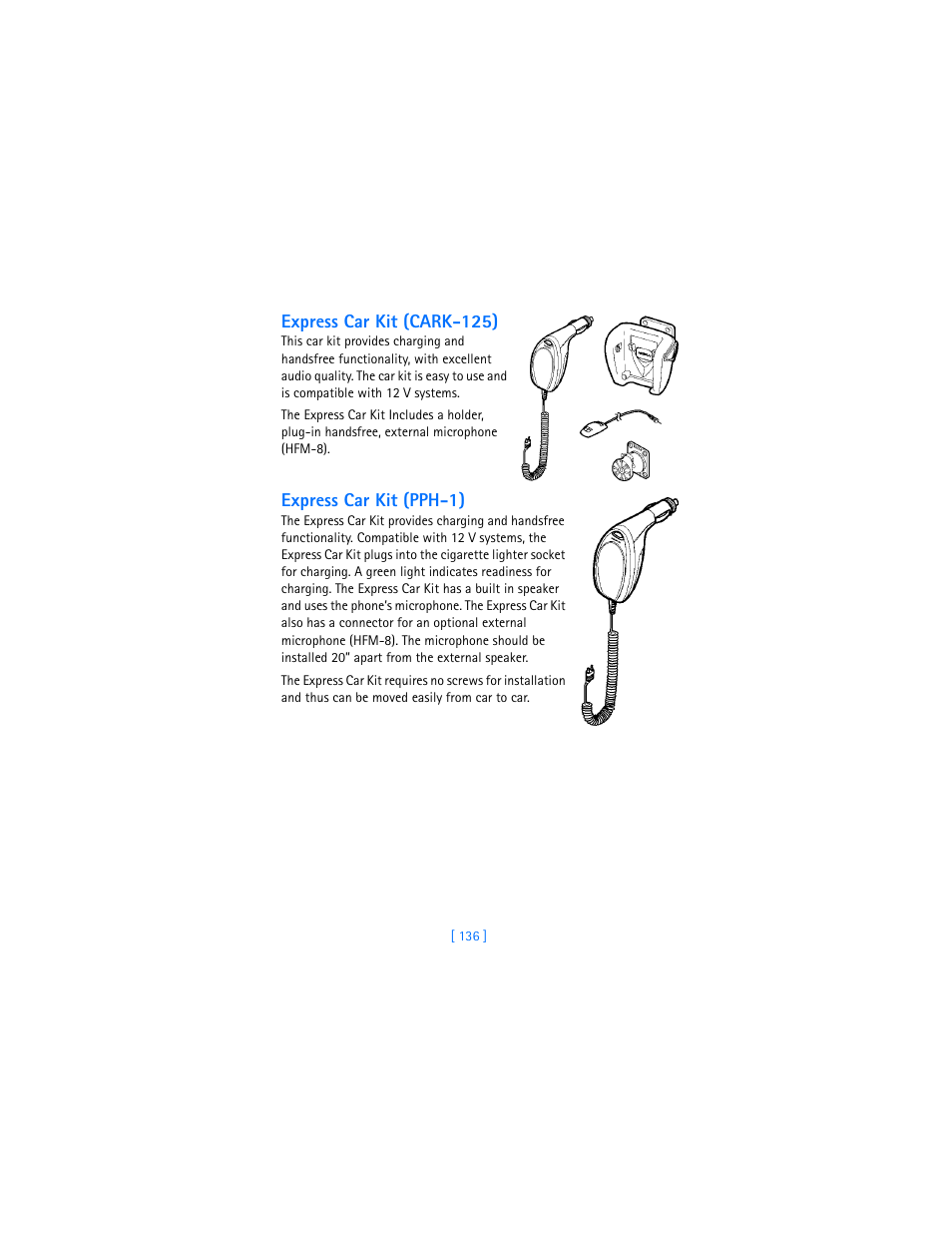 Express car kit (cark-125), Express car kit (pph-1) | Nokia 3360 User Manual | Page 145 / 178