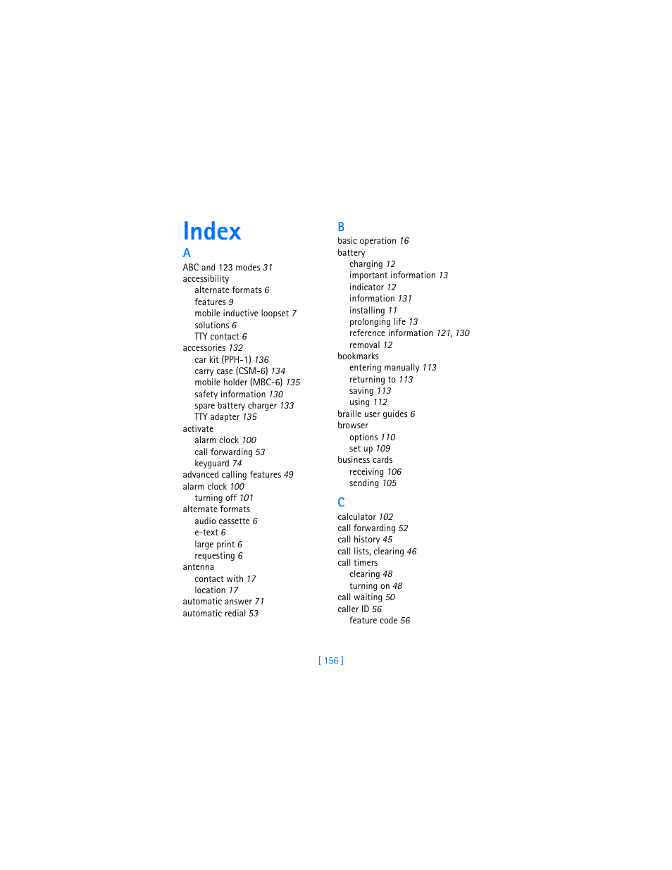 Index | Nokia 3360 User Manual | Page 165 / 178