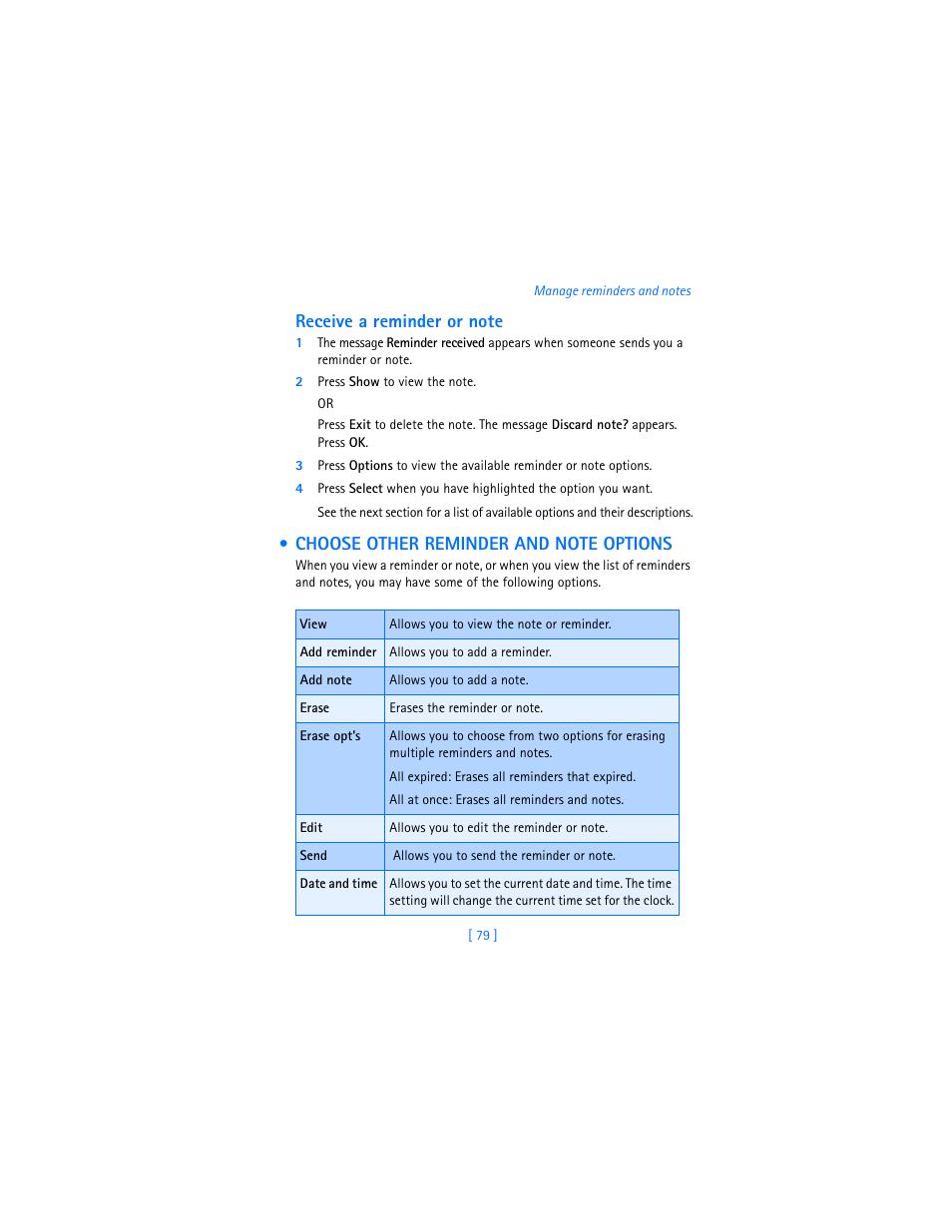 Receive a reminder or note, 2 press show to view the note, Choose other reminder and note options | Nokia 3360 User Manual | Page 88 / 178