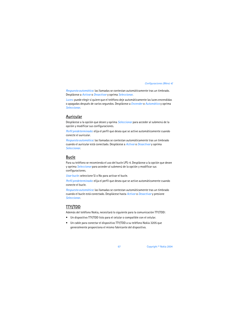 Auricular, Bucle, Tty/tdd | Nokia 3205 User Manual | Page 193 / 253