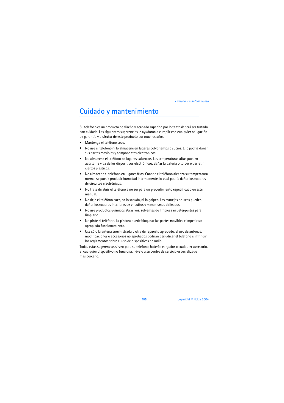 Cuidado y mantenimiento | Nokia 3205 User Manual | Page 231 / 253