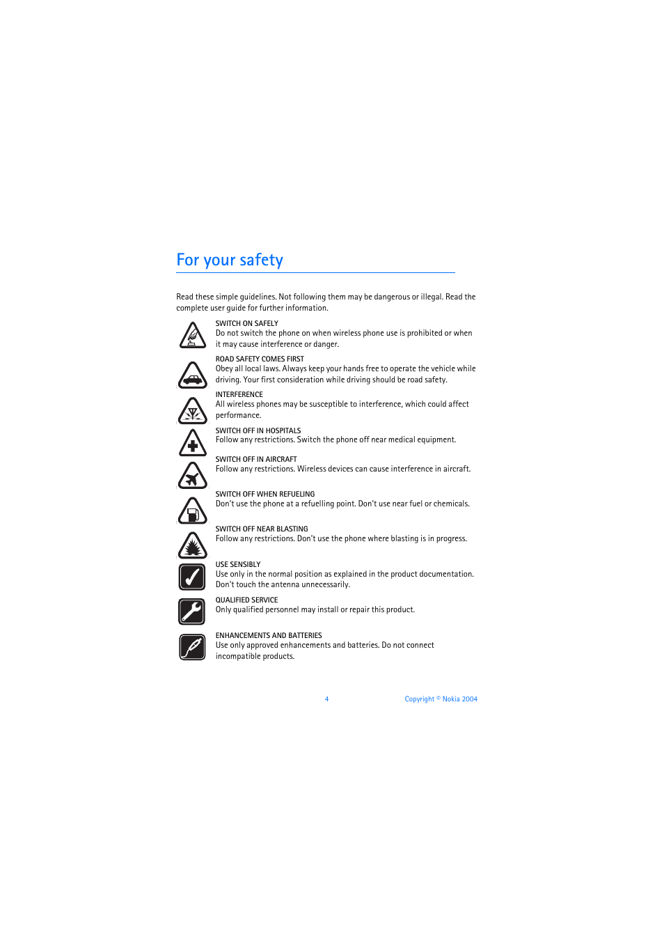 For your safety | Nokia 3205 User Manual | Page 5 / 253