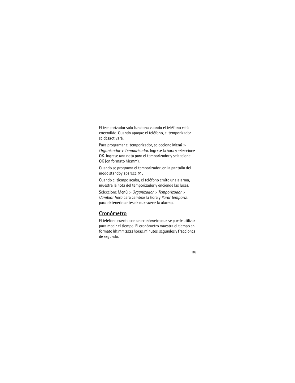 Cronómetro | Nokia 2135 User Manual | Page 110 / 137