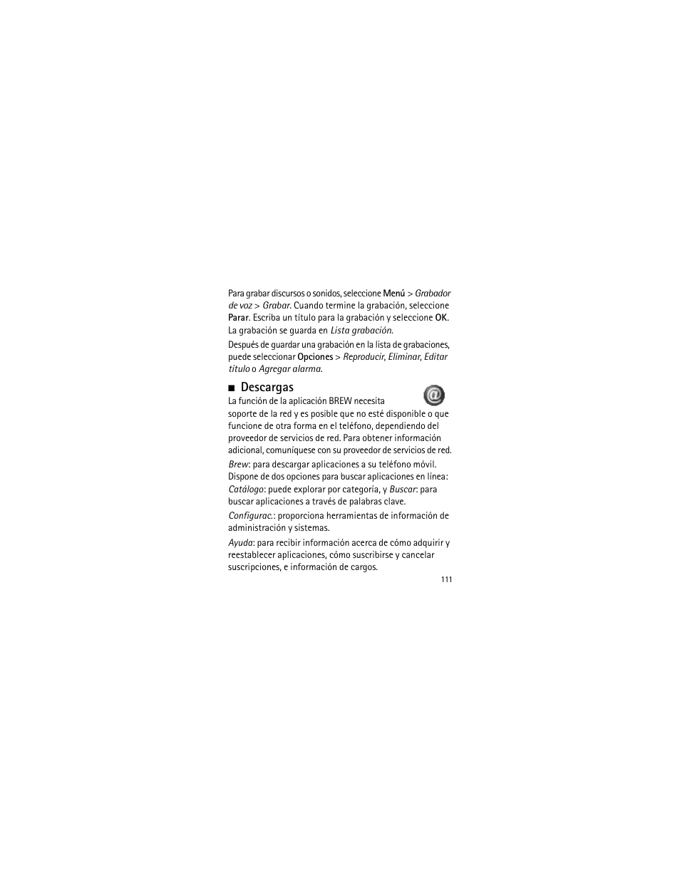 Descargas | Nokia 2135 User Manual | Page 112 / 137