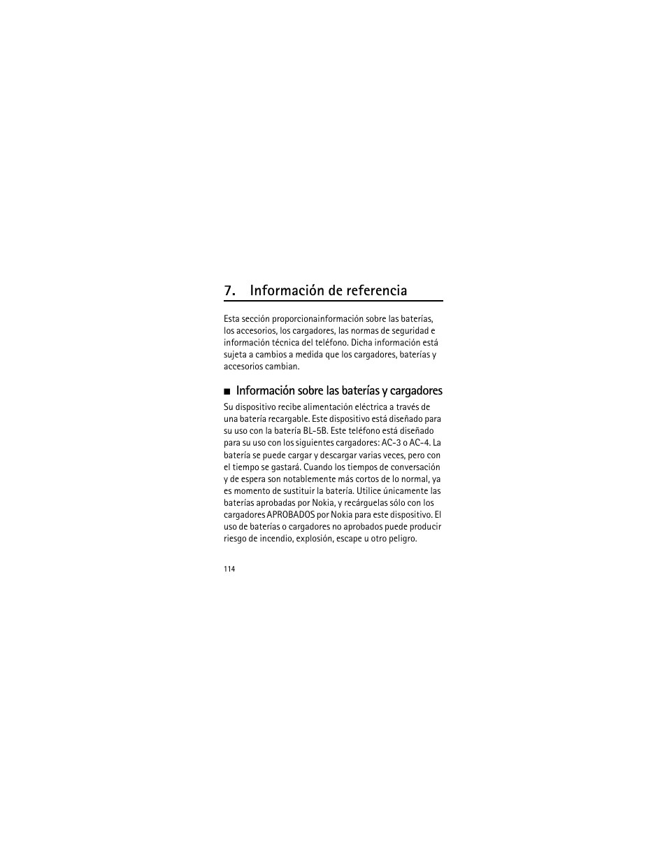 Información de referencia, Información sobre las baterías y cargadores | Nokia 2135 User Manual | Page 115 / 137