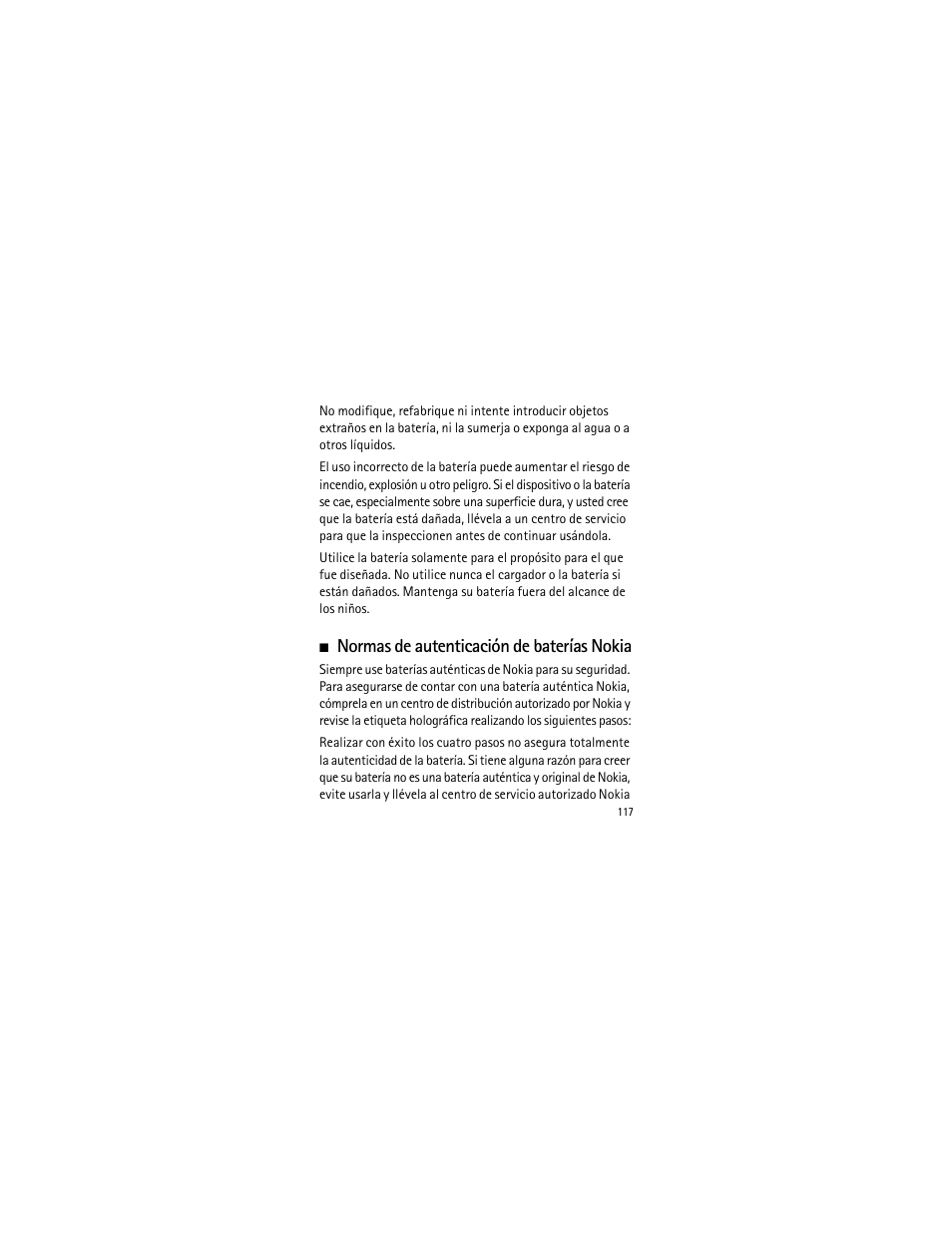 Normas de autenticación de baterías nokia | Nokia 2135 User Manual | Page 118 / 137
