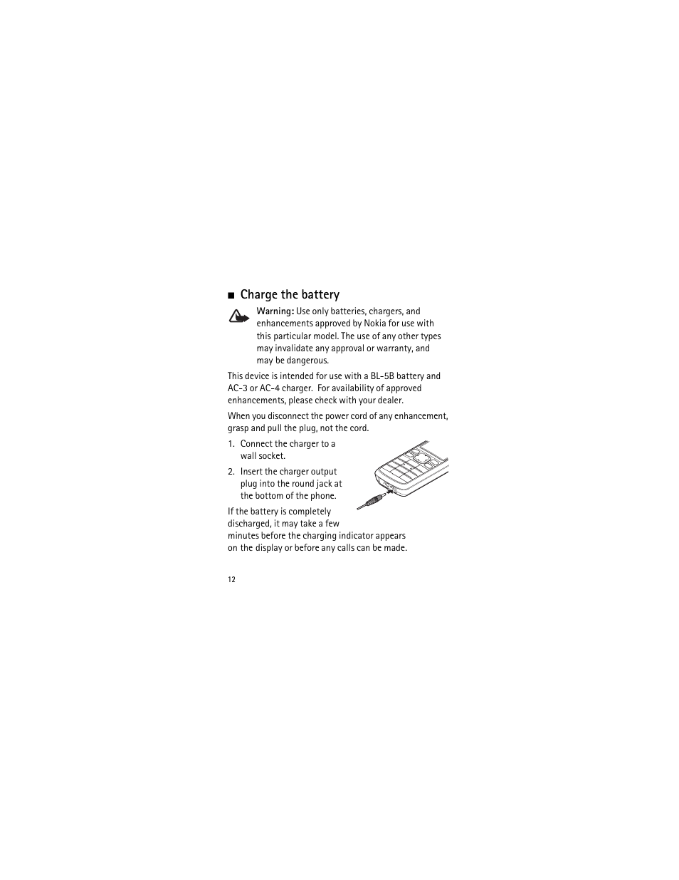 Charge the battery | Nokia 2135 User Manual | Page 13 / 137
