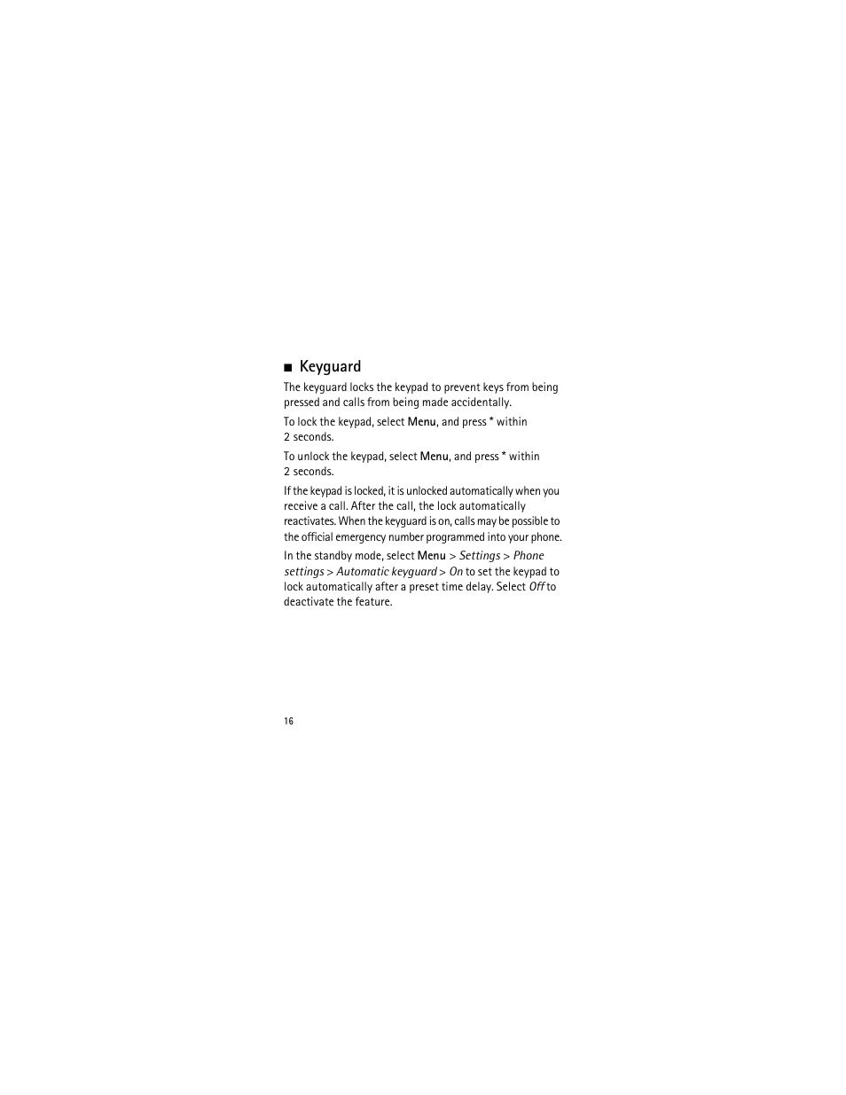 Keyguard | Nokia 2135 User Manual | Page 17 / 137