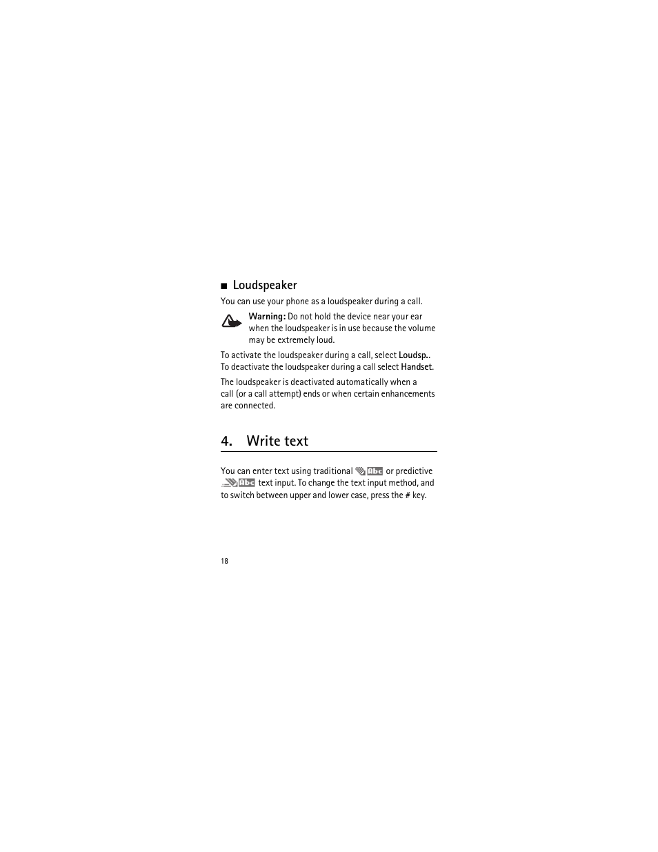 Loudspeaker, Write text | Nokia 2135 User Manual | Page 19 / 137