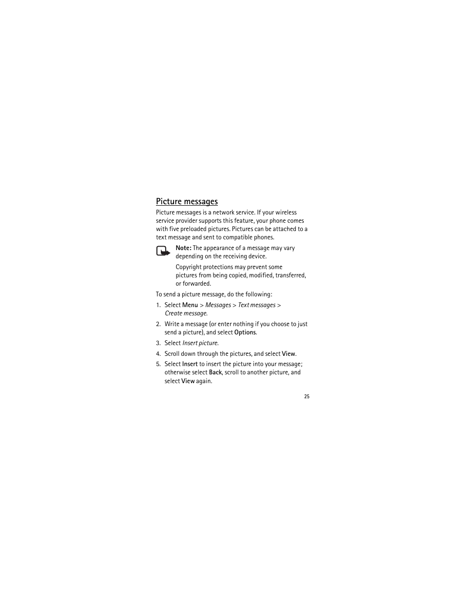 Picture messages | Nokia 2135 User Manual | Page 26 / 137