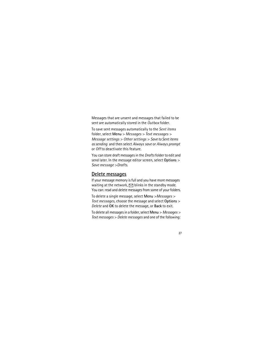 Delete messages | Nokia 2135 User Manual | Page 28 / 137