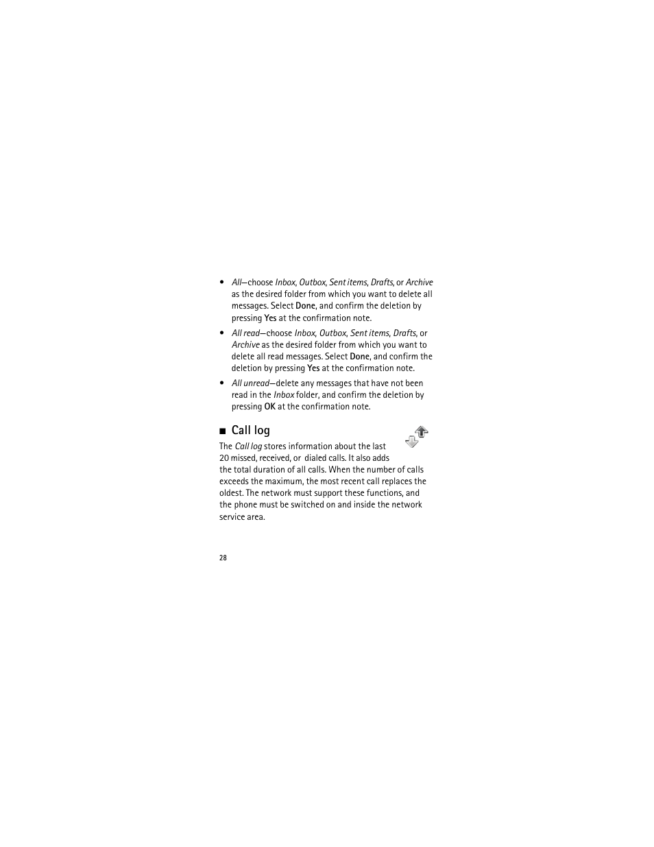 Call log | Nokia 2135 User Manual | Page 29 / 137