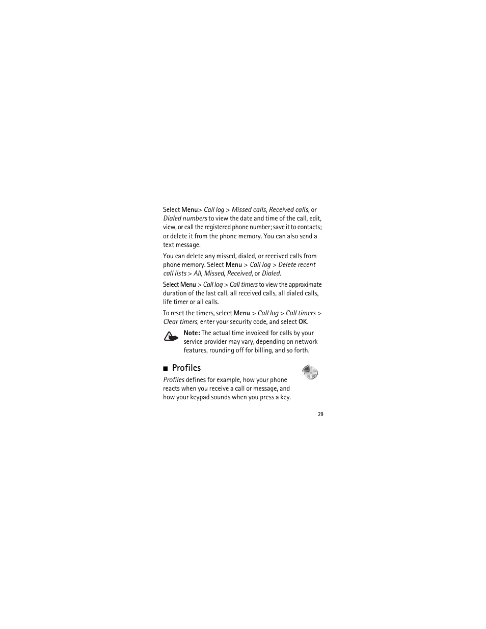 Profiles | Nokia 2135 User Manual | Page 30 / 137