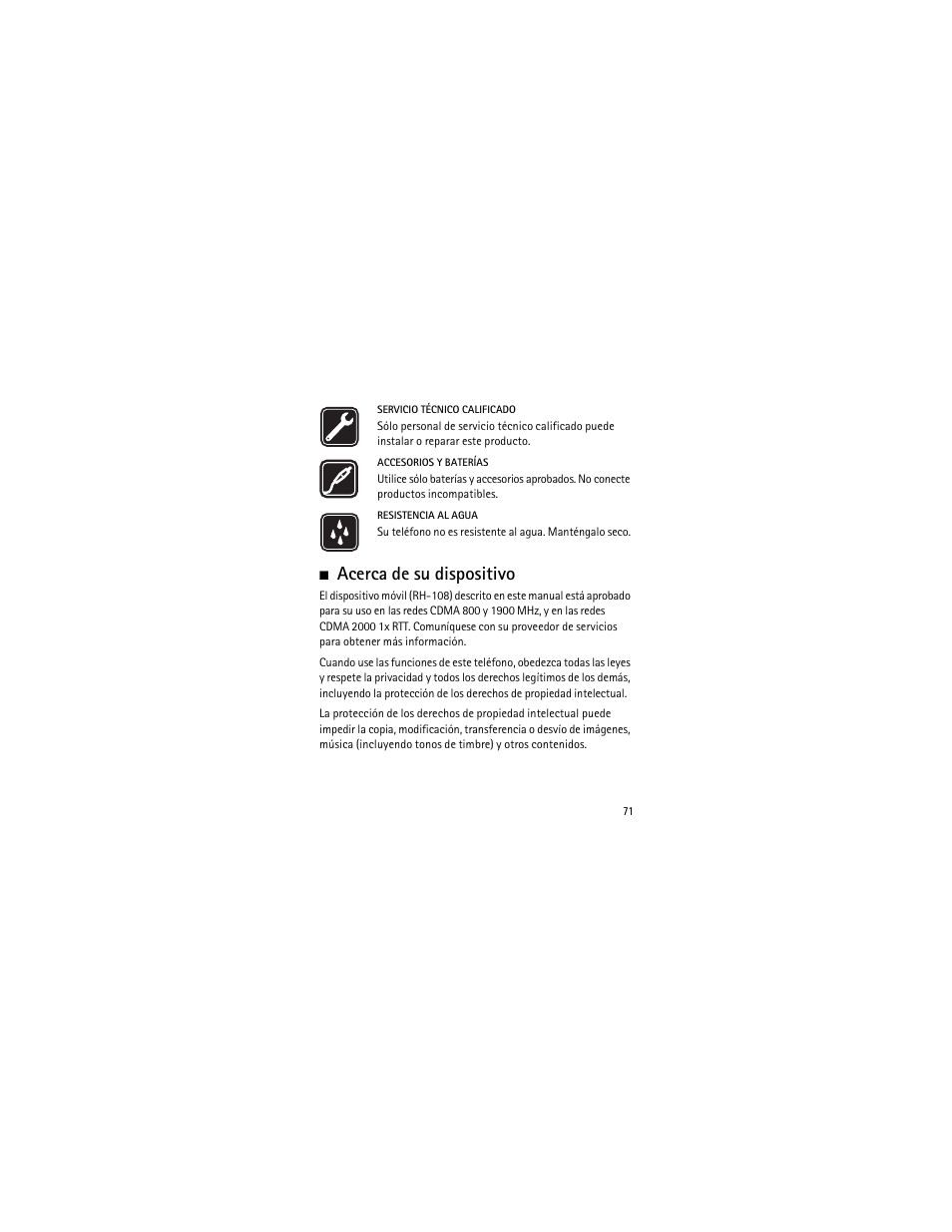 Acerca de su dispositivo | Nokia 2135 User Manual | Page 72 / 137