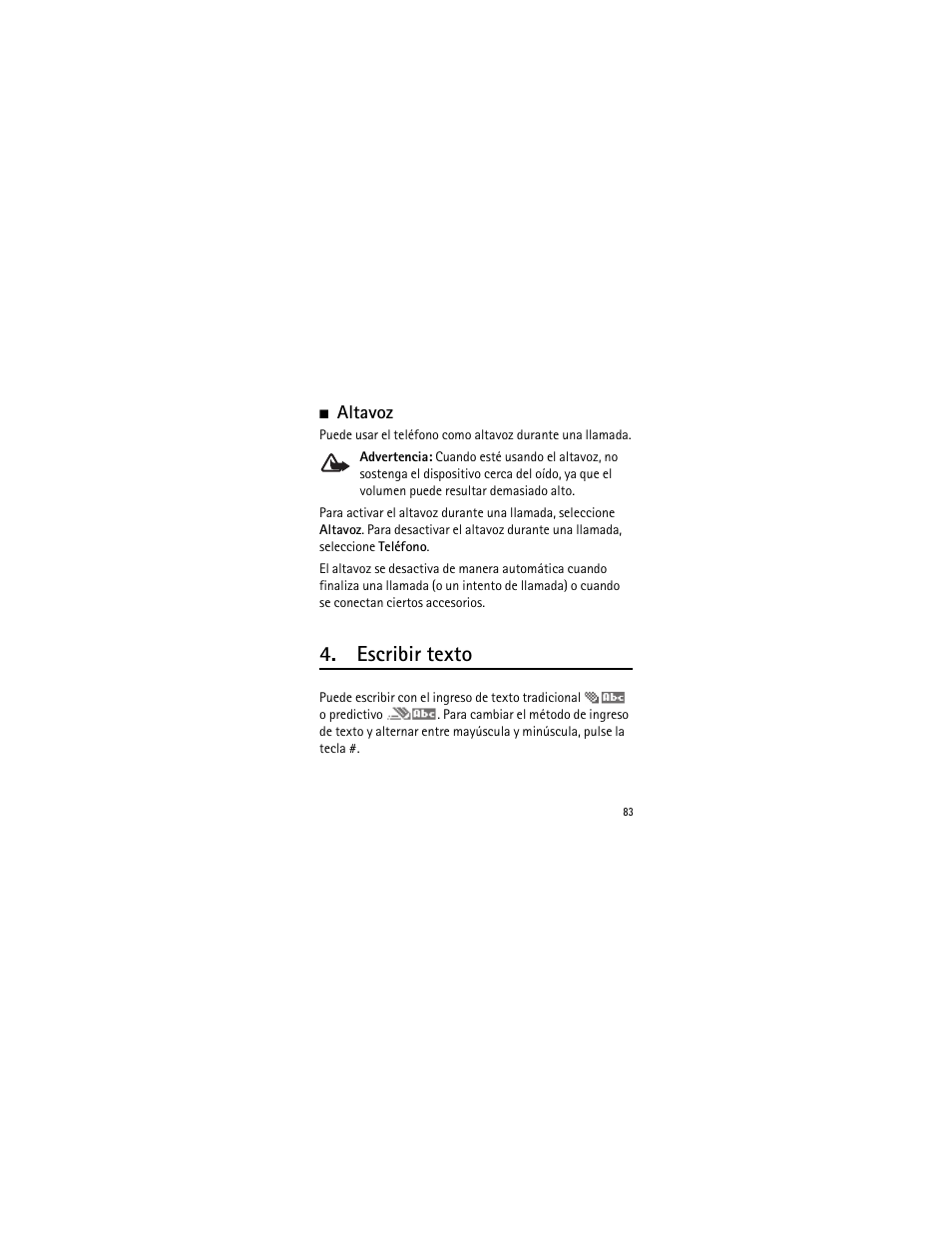 Altavoz, Escribir texto | Nokia 2135 User Manual | Page 84 / 137