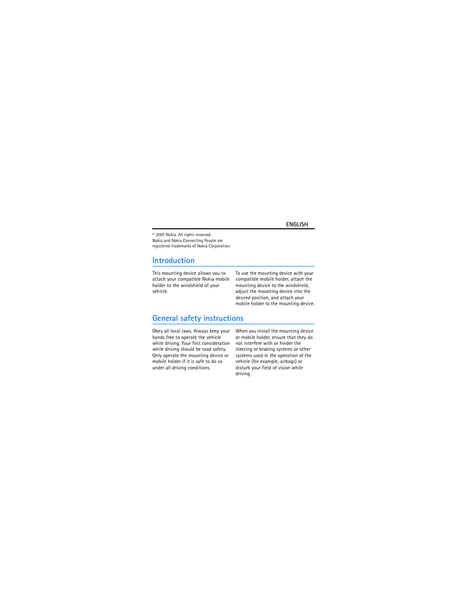 Introduction, General safety instructions | Nokia Holder Easy Mount HH-12 User Manual | Page 3 / 30