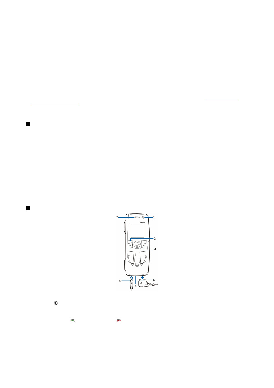 First start-up, Keys and connectors, Connect the power cord to the bottom of the device | See fig keys and connectors, p.10, The battery indicator bar starts | Nokia 9300 User Manual | Page 11 / 116