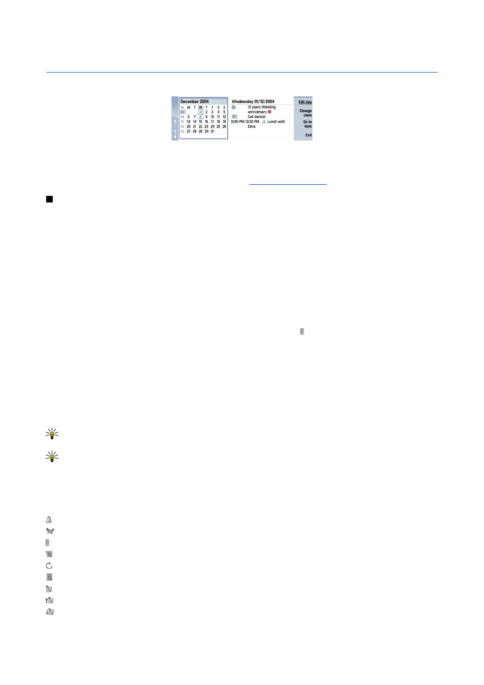 Calendar, Creating calendar entries, Calendar icons | Nokia 9300 User Manual | Page 54 / 116