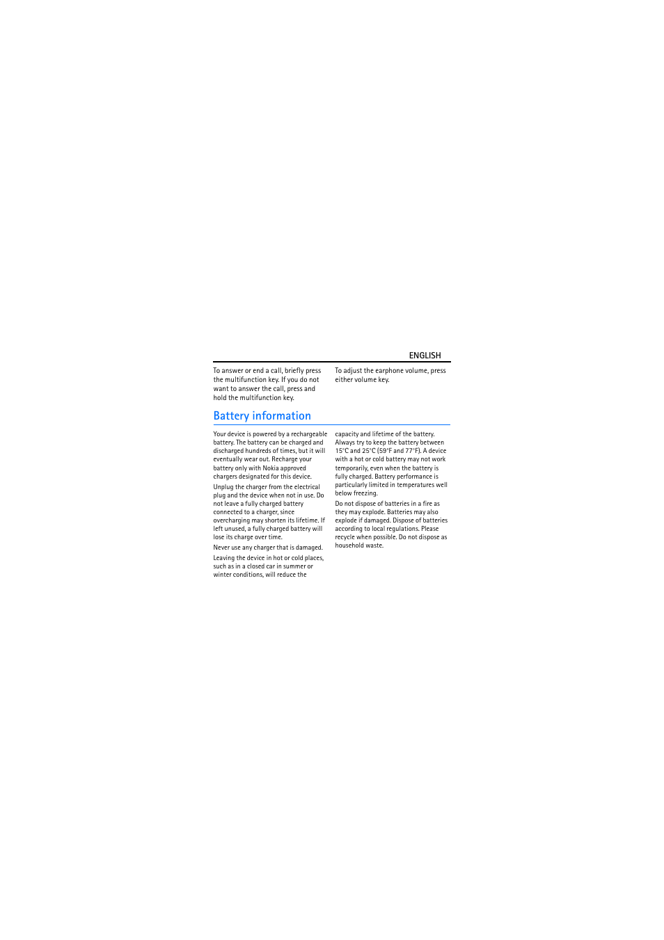 Battery information | Nokia Bluetooth Headset BH-202 User Manual | Page 7 / 9