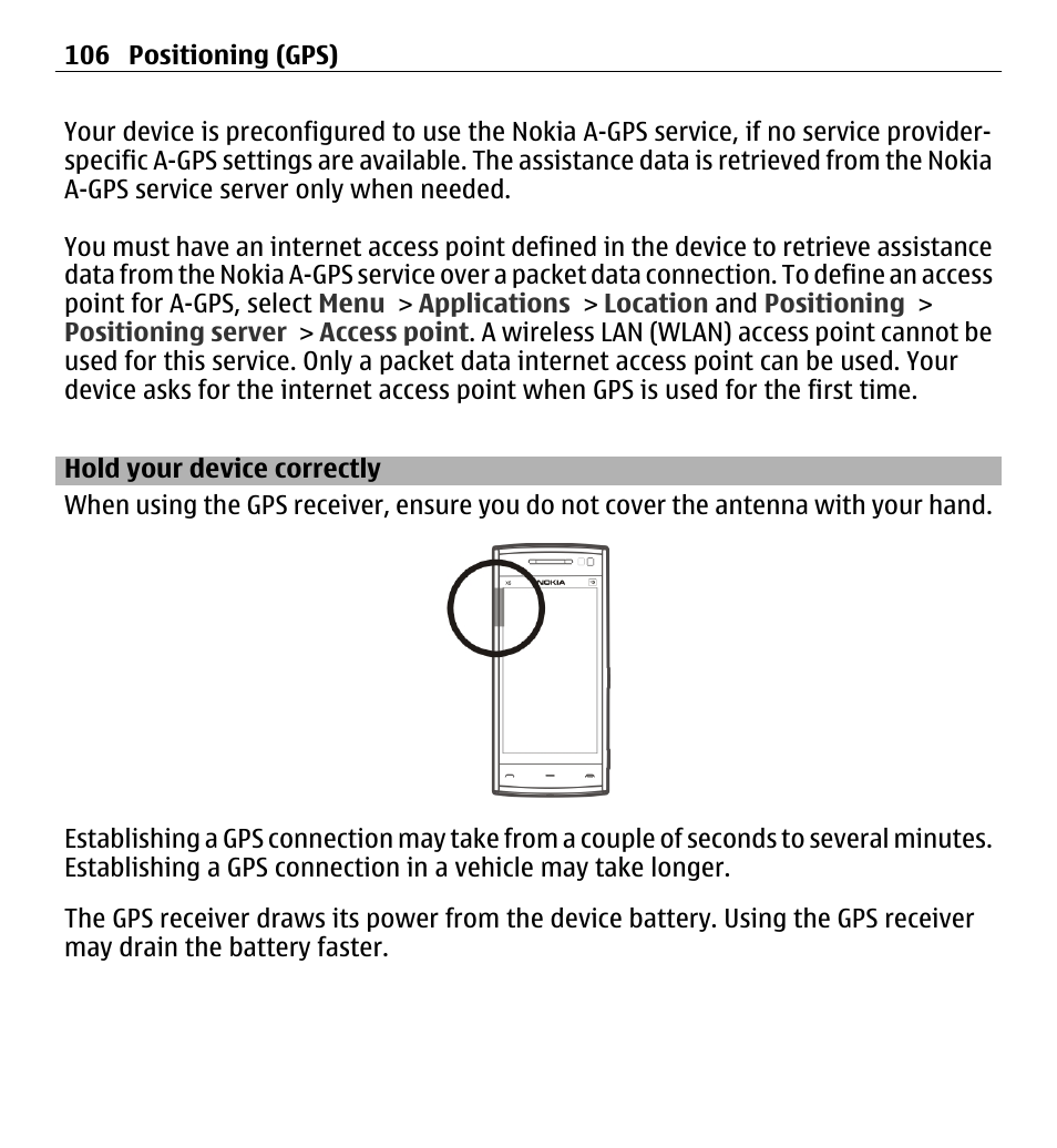 Hold your device correctly | Nokia X6-00 16GB User Manual | Page 106 / 202